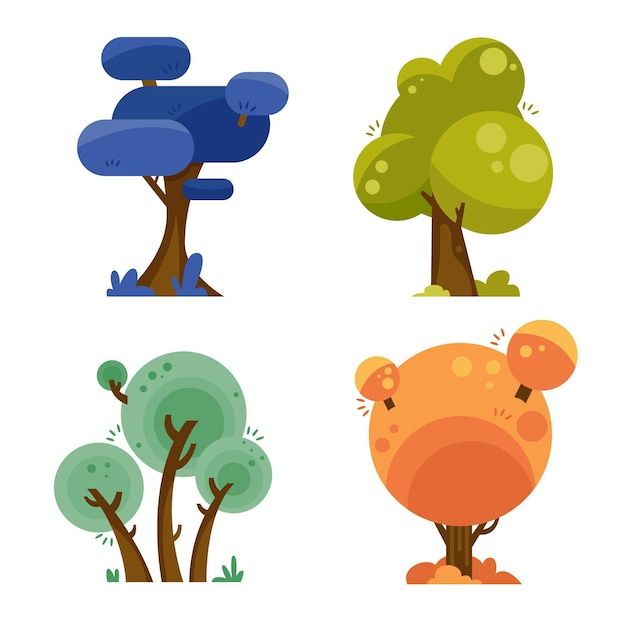 Flat design colorful type of trees set _ Free Vector