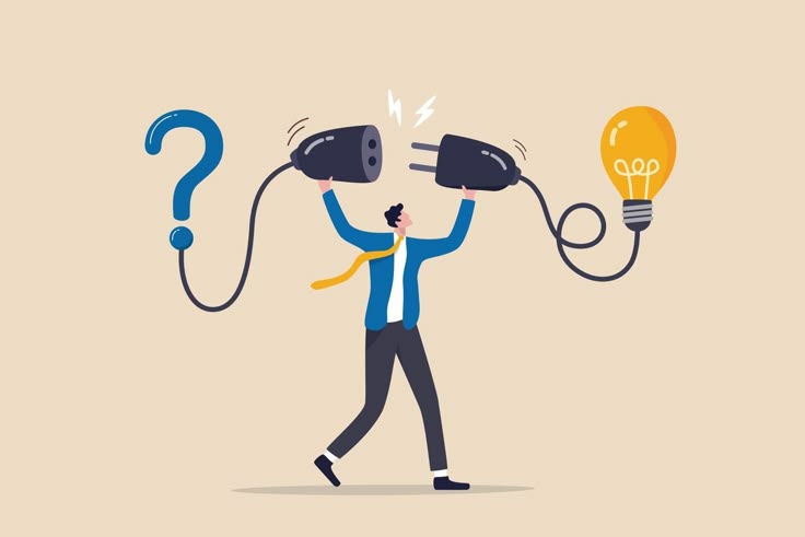 Solution solving problem, answer to hard question or creativity idea and innovation help business success, leadership to overcome difficulty, businessman connect question mark with lightbulb solution_