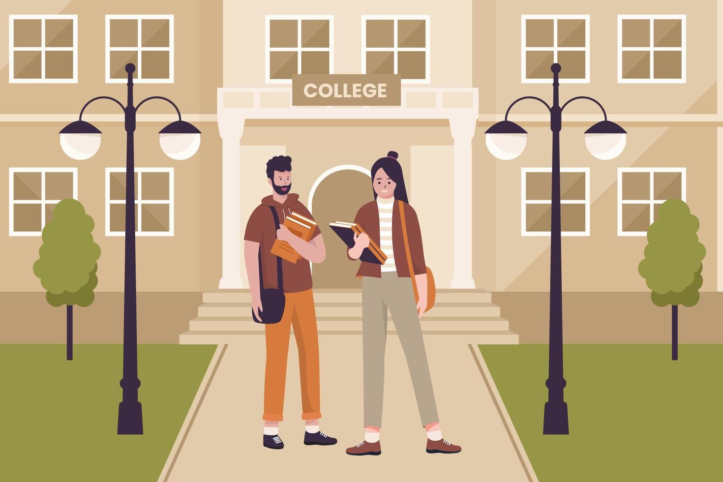 flat-design-of-college-students-in-university-vector